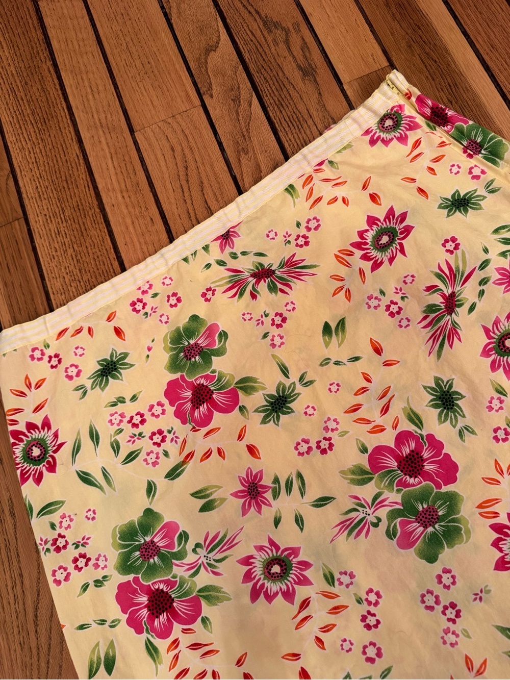 Vintage Yellow Floral A-Line Skirt with Pink & Green Blooms—100% Cotton - Picture 2 of 5